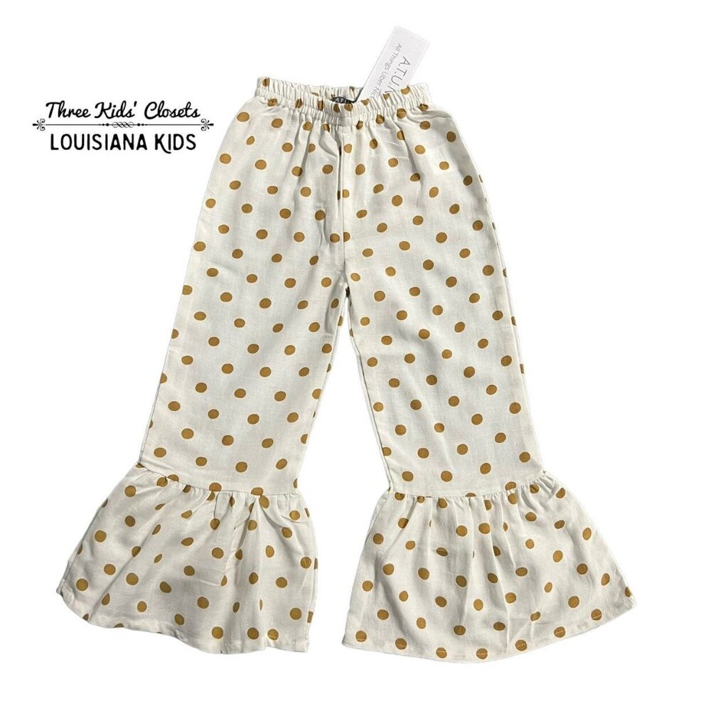 NEW ATUN 4-5Y Mustard Polkadot Ruffle Hem Pants
